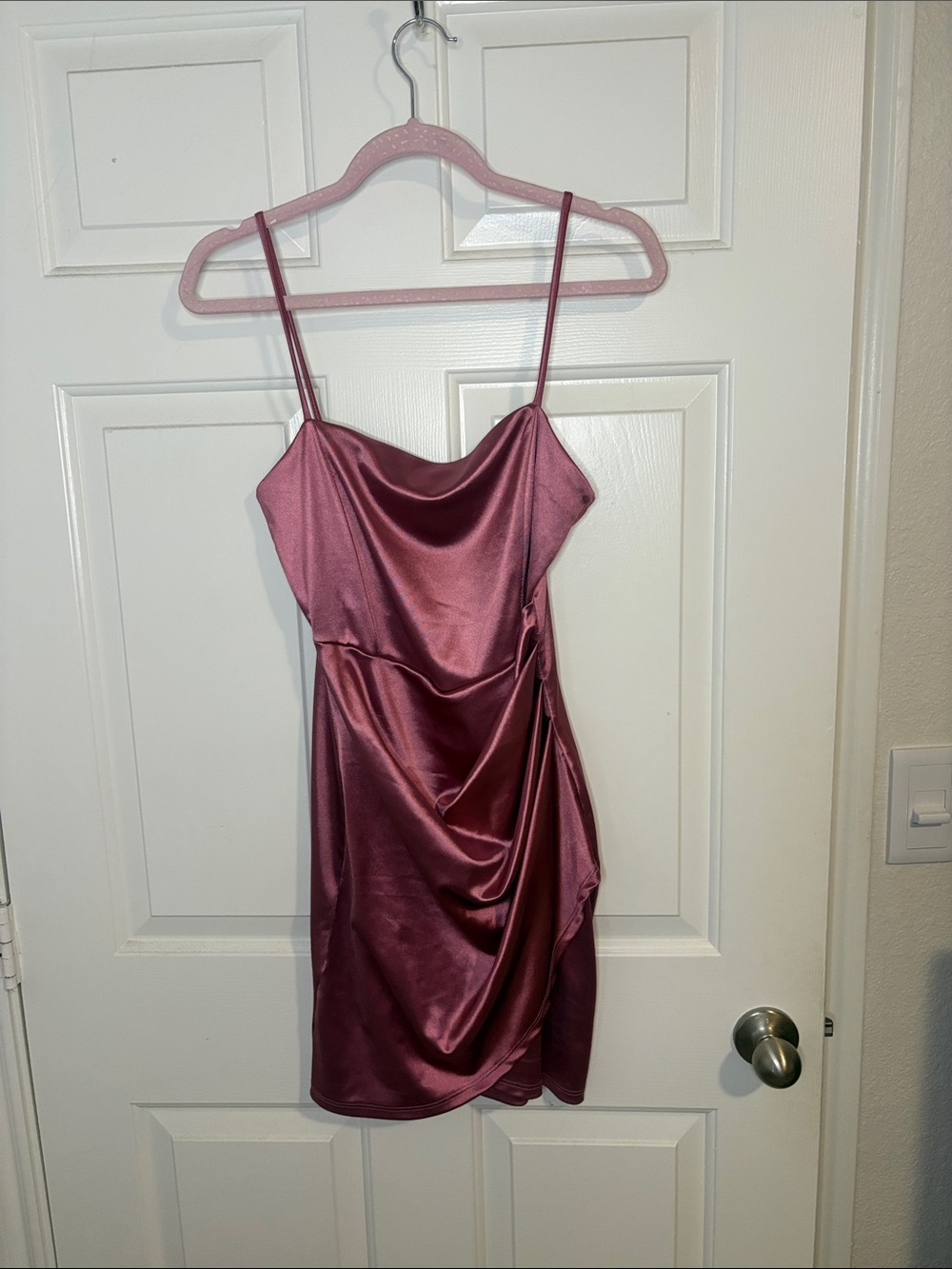 Satin Cowl Neck Slip Dress in Mauve